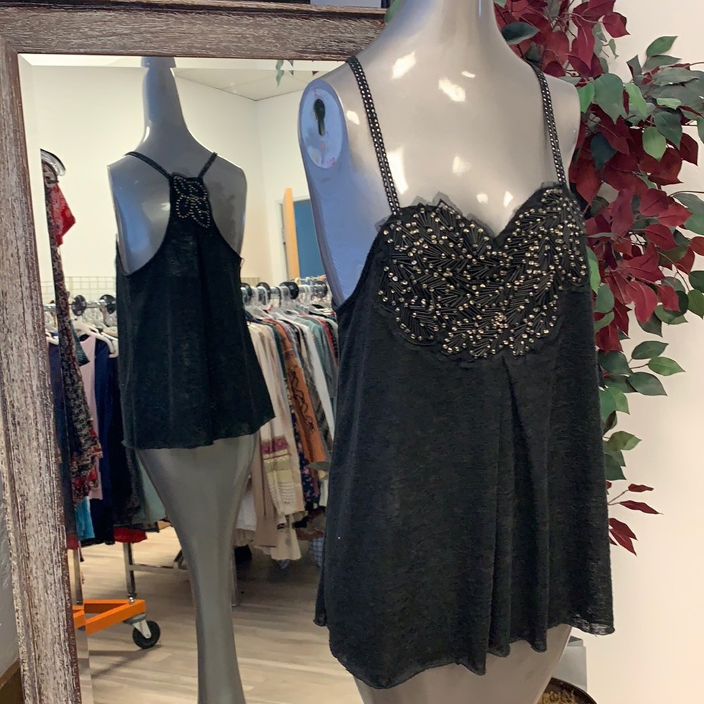 NWT Free People Black Embellished Cami Top